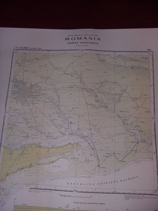 Plansa/harta geologica a republicii socialiste romania,BUCURESTI 1966,T.GRATUIT