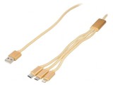 Cablu USB 2.0 1m Textil Auriu Cablexpert, Gembird