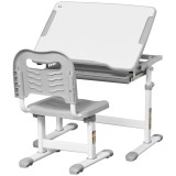 HOMCOM Set Masă și Scaun pentru Copii 6-12 ani, Reglabil pe &Icirc;nălțime, cu Blat &Icirc;nclinabil la 45&deg;, 66x47x52-77 cm, Gri | Aosom Romania