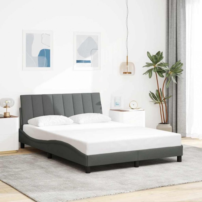 Cadru de pat fără saltea, gri &icirc;nchis, 140x190 cm, textil