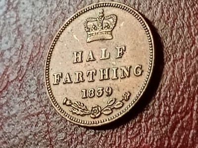 Half 1/2 farthing 1839, T=1.075.200,stare aUNC. Discount de 10 % pt comenzi cumulate de minimum 370 de lei. foto