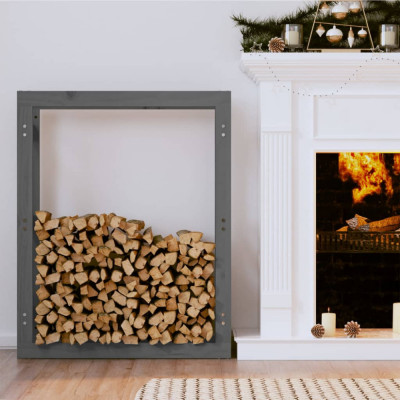Rastel pentru lemne de foc, gri, 80x25x100 cm, lemn masiv pin foto