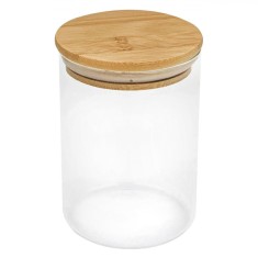 Borcan Depozitare Sticlă, 500ml, Capac Bambus, Transparent
