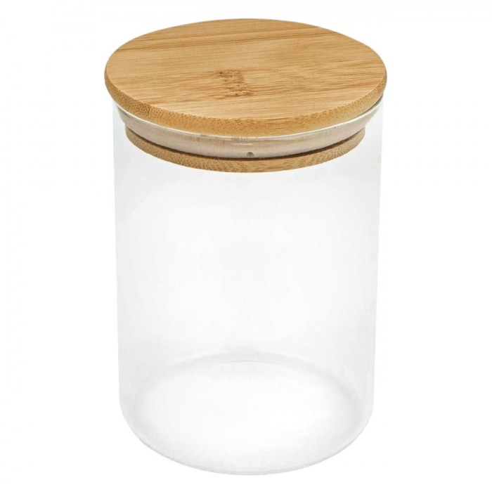 Borcan Depozitare Sticlă, 500ml, Capac Bambus, Transparent