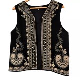Cumpara ieftin Vesta Traditionala Neagra cu Broderie Geometrica Crem de Barbati - VT10