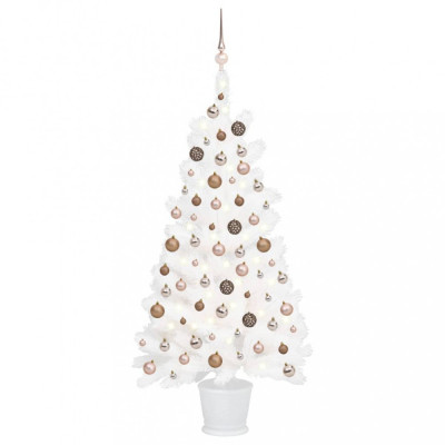 Set brad de Crăciun artificial cu LED-uri/globuri, alb, 90 cm foto