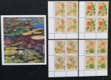 SOMALIA-2001-FLORI-NYMPHEAS-Serie 4 x 4 V.+1 Coala Mica**SOM 109B, Africa, Flora