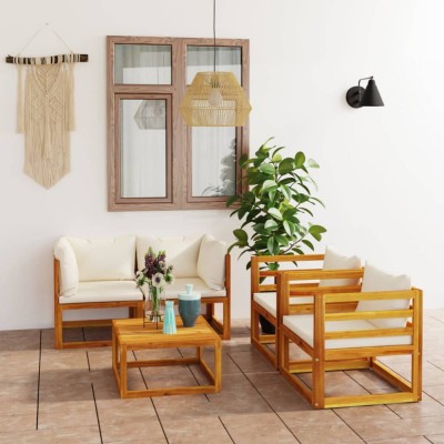 Gossi set mobilier gradina cu perne, crem, 6 piese, lemn masiv acacia foto