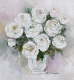 Pictura realizata manual in ulei pe panza buchet de trandafiri 40x40 cm., Flori, Impresionism