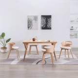 Scaune de bucătărie, 4 buc, crem, lemn curbat &amp; piele ecologică