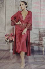 X715RR-81 Set 2 piese compleu casual-elegant alcatuit din desu si halat lung cu material satinat
