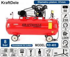 Compresor de aer industrial 50litri, 2.8kW, 480L/min KraftDele KD403 foto