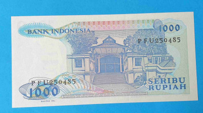 Bancnota Indonezia 1000 Seribu Rupiah 1987 - serie PFU250485 - UNC Superba foto