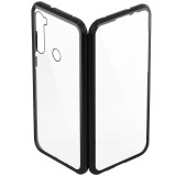Carcasa magnetica pentru Samsung Note 8, rama metalica si spate din sticla securizata, Negru-Transparent