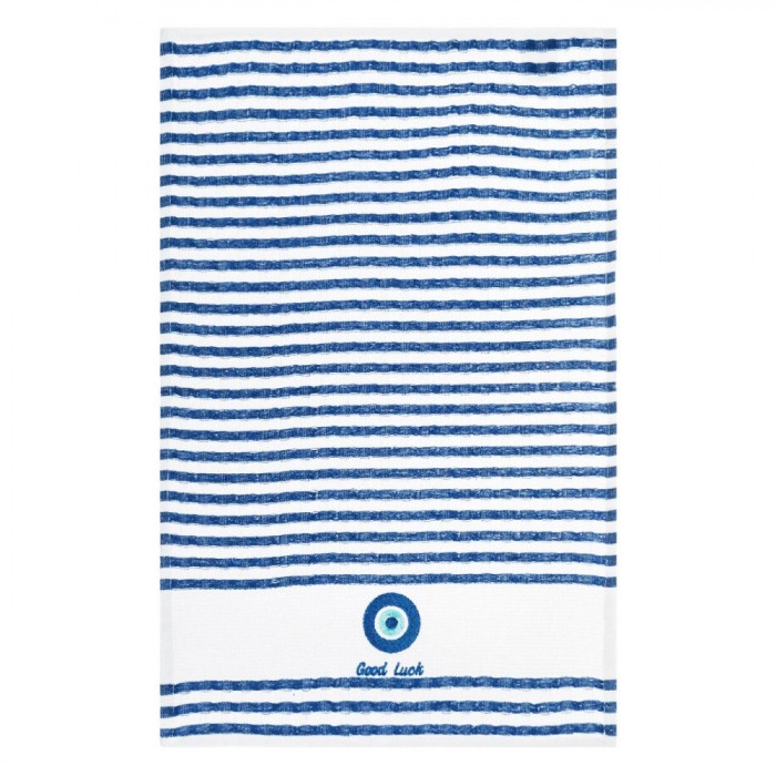 Prosop Pahare, Good Luck, Alb cu Dungi Bleu, 60x40 cm, Broderie Ochi
