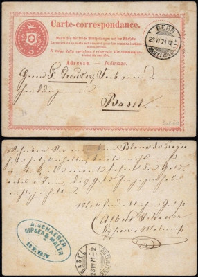 Switzerland 1871 Old postcard postal stationery Bern to Basel DB.255 foto
