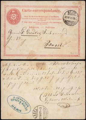 Switzerland 1871 Old postcard postal stationery Bern to Basel DB.255 foto