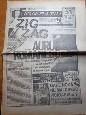 Ziarul Zig-Zag 13-19 martie 1991-ion ratiu,aurul romanesc foto