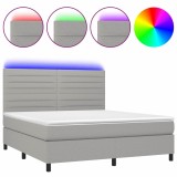 Cumpara ieftin Pat cu arcuri, saltea si LED, gri deschis, 180x200 cm, textil