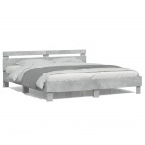 VidaXL Cadru de pat cu tăblie și LED, gri beton, 200x200 cm