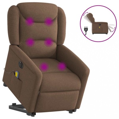 vidaXL Fotoliu electric de masaj rabatabil cu ridicare, maro, textil foto