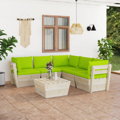 vidaXL Set mobilier grădină din paleți cu perne, 6 piese, lemn molid foto