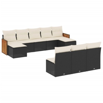 Set canapele de gradina cu perne, 10 piese, negru, poliratan foto