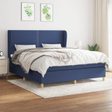 Cumpara ieftin Pat box spring cu saltea, albastru, 180x200 cm, material textil