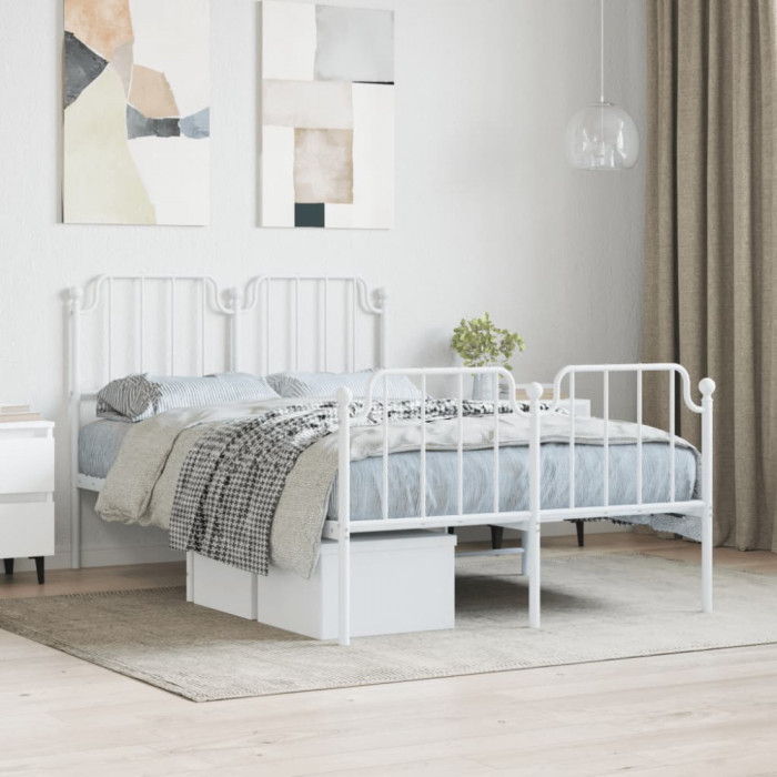 vidaXL Cadru pat metalic cu tăblie de cap/picioare&nbsp;, alb, 120x190 cm