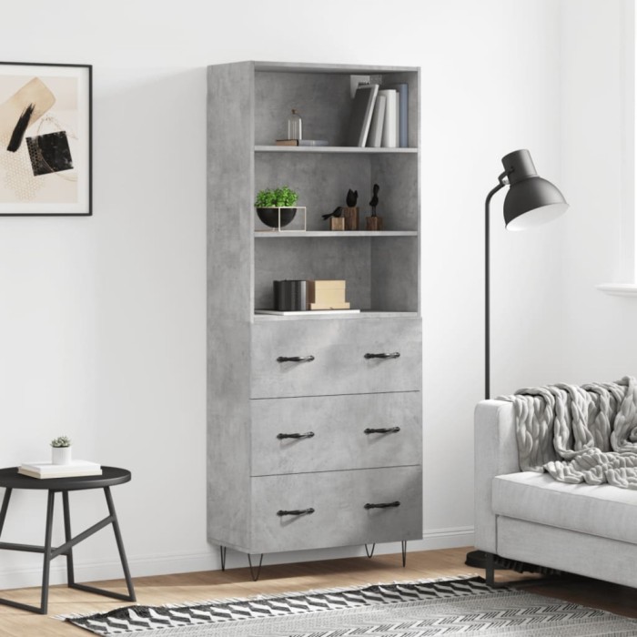 vidaXL Dulap &icirc;nalt, gri beton, 69,5x34x180, lemn compozit