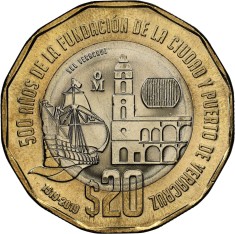 Mexic 20 Pesos 2019 - (500th Anniversary of Veracruz) 30 mm, KM-991 UNC !!!