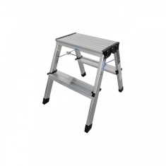 Scara dubla cu trepte pe doua parti din aluminiu, Krause, Monto &quot;Treppy&quot;, 2.45m inaltime lucru, 2x2 trepte, pliabila, argintiu