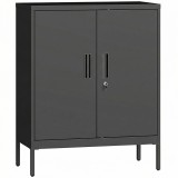 HOMCOM Dulap metalic pentru birou, 80 x 40 x 100 cm, mobilier de depozitare, &icirc;ncuietoare, 2 uși și 2 rafturi reglabile, negru | Aosom Romania