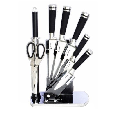 Set cutite 8 piese Grunberg, satar, foarfeca utilitara, pila ascutit, suport inclus foto