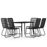 Set de servit masa pentru gradina, 7 piese, negru