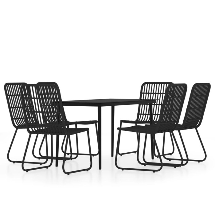 Set de servit masa pentru gradina, 7 piese, negru