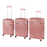 Set 3 Valize Leziter TraveLux Urban XXI - Roz Somon, ABS, Rigide, Roti Duble 360&deg;, Cod Numeric. Mare, Medie, Cabina.