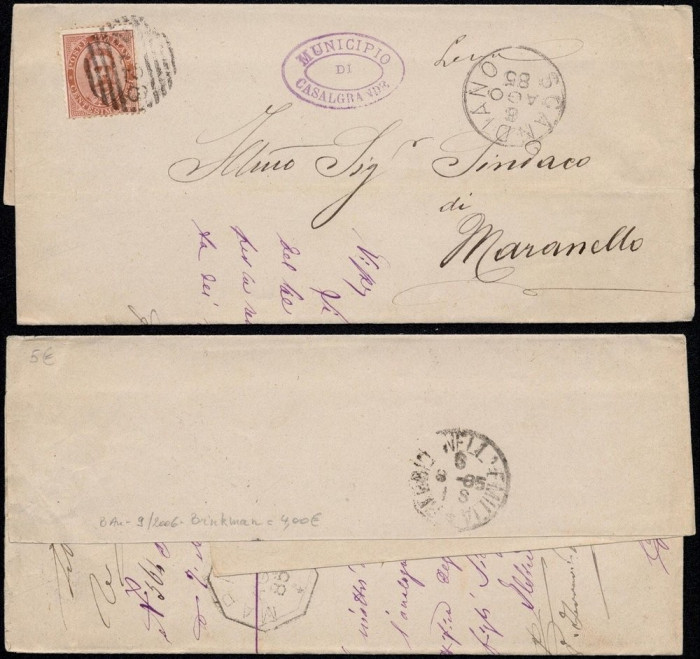 Italy 1885 Postal History Rare Cover Scandiano Maranello DB.317