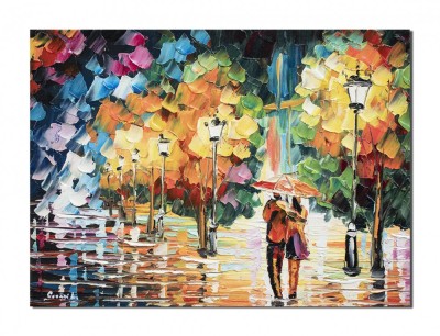 Tablou pictat manual, Impreuna pe aleea cu felinare, 40x30cm ulei pe panza in cutit efect 3D foto