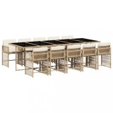 Set mobilier de gradina cu perne, 11 piese, bej, poliratan