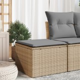 Taburet gradina vidaXL, poliratan bej, 55x55x37cm, cu perna gri deschis, husa detasabila, rezistent UV