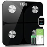 Cumpara ieftin Cantar Electronic Inteligent De Baie Cu Aplicatie Smart, Corporal, Ecran Digital Iluminat, Puls, Suporta Maxim 180 Kg, Baterii, Negru - CN