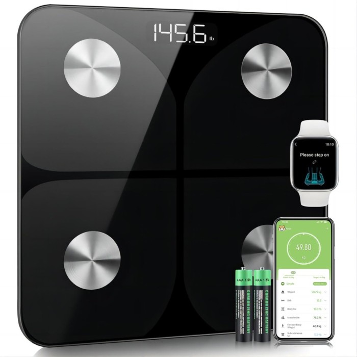 Cantar Electronic Inteligent De Baie Cu Aplicatie Smart, Corporal, Ecran Digital Iluminat, Puls, Suporta Maxim 180 Kg, Baterii, Negru - CN