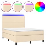 Cumpara ieftin Pat cu arcuri, saltea si LED, crem, 140x200 cm, textil
