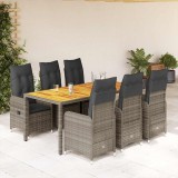 Set bistro de grădină cu perne, 7 piese, gri, poliratan