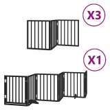 Cumpara ieftin Poarta caini pliabila cu usa 15 panouri negru 750 cm, lemn plop