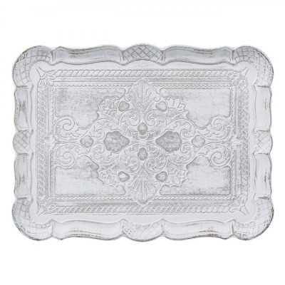 Platou Decorativ Lemn, Model Brushed, Culoare Alb, Dimensiuni 30x23cm foto