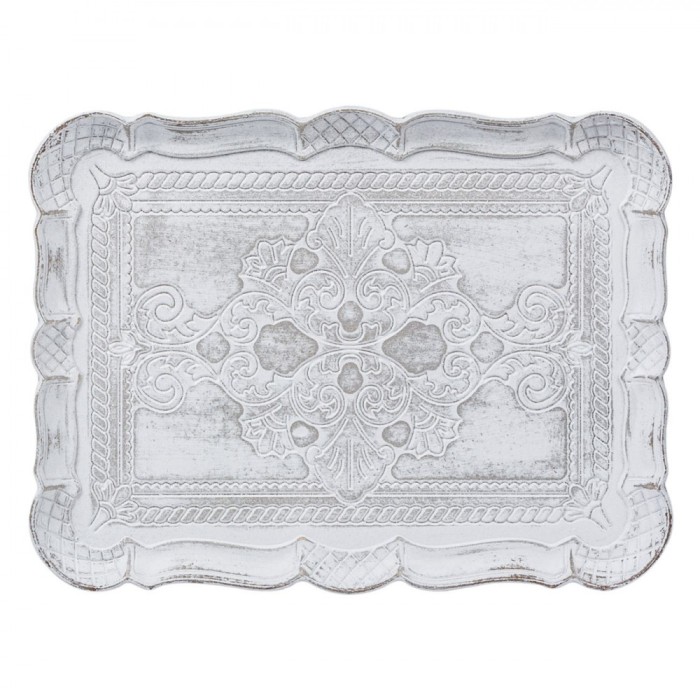 Platou Decorativ Lemn, Model Brushed, Culoare Alb, Dimensiuni 30x23cm