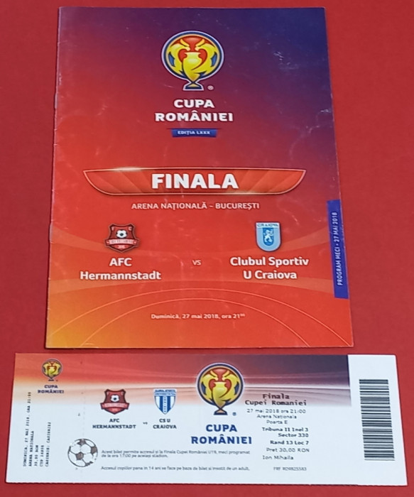 Program+bilet meci fotbal HERMANNSTADT-UNIVERSITATEA CRAIOVA(Finala Cupa 2018)