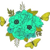 Sticker decorativ, Buchet de flori, Turcoaz sidefat, 60 cm, 1170ST-25